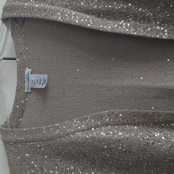 Oscar de la Renta Sequined Cropped Open Cardigan Bolero Size Medium Tan Gold - Picture 3 of 16